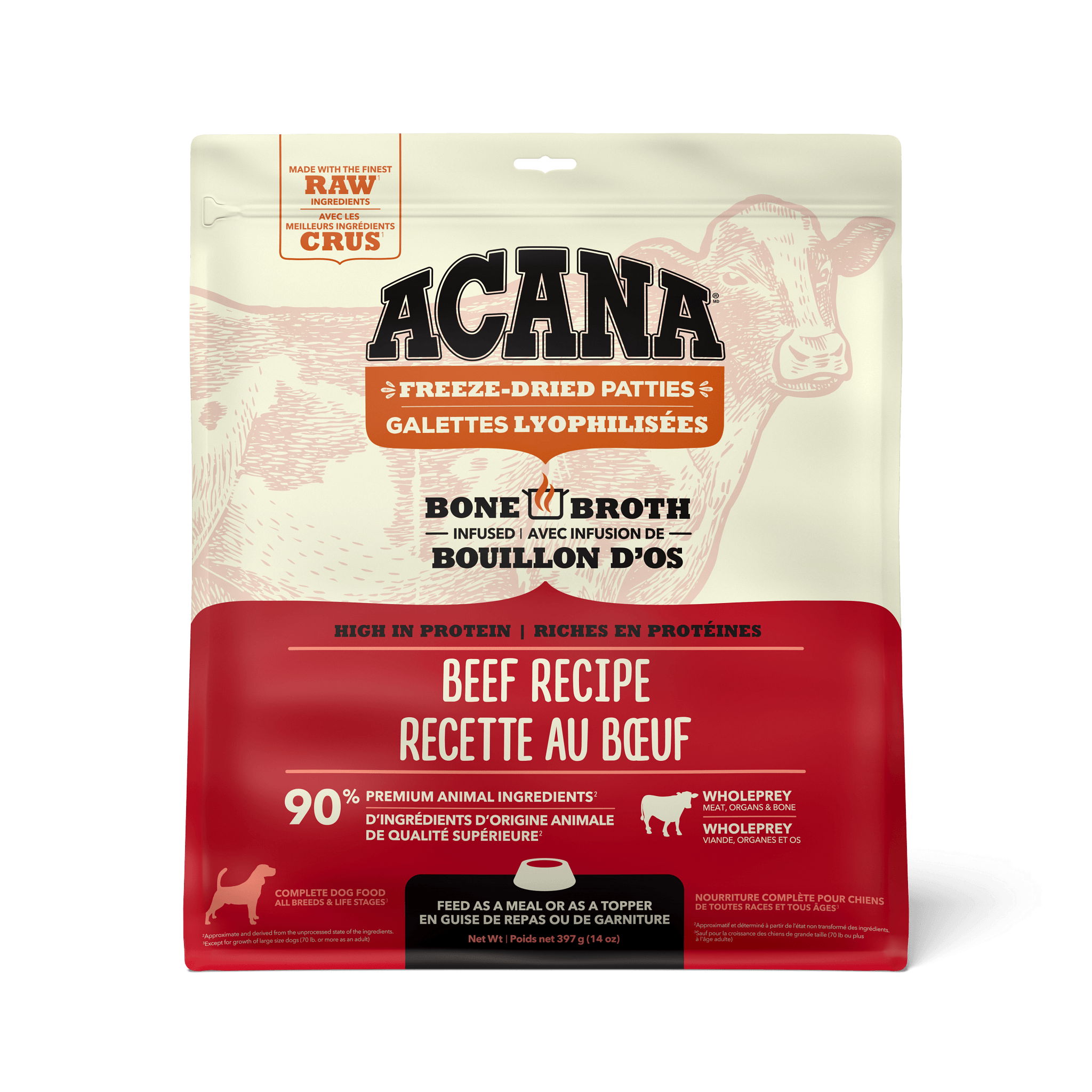 Acana Freeze-Dried Food Patties Ranch-Raised Beef Recipe - 397g / Patties - Dog Food - Acana - PetMax Canada