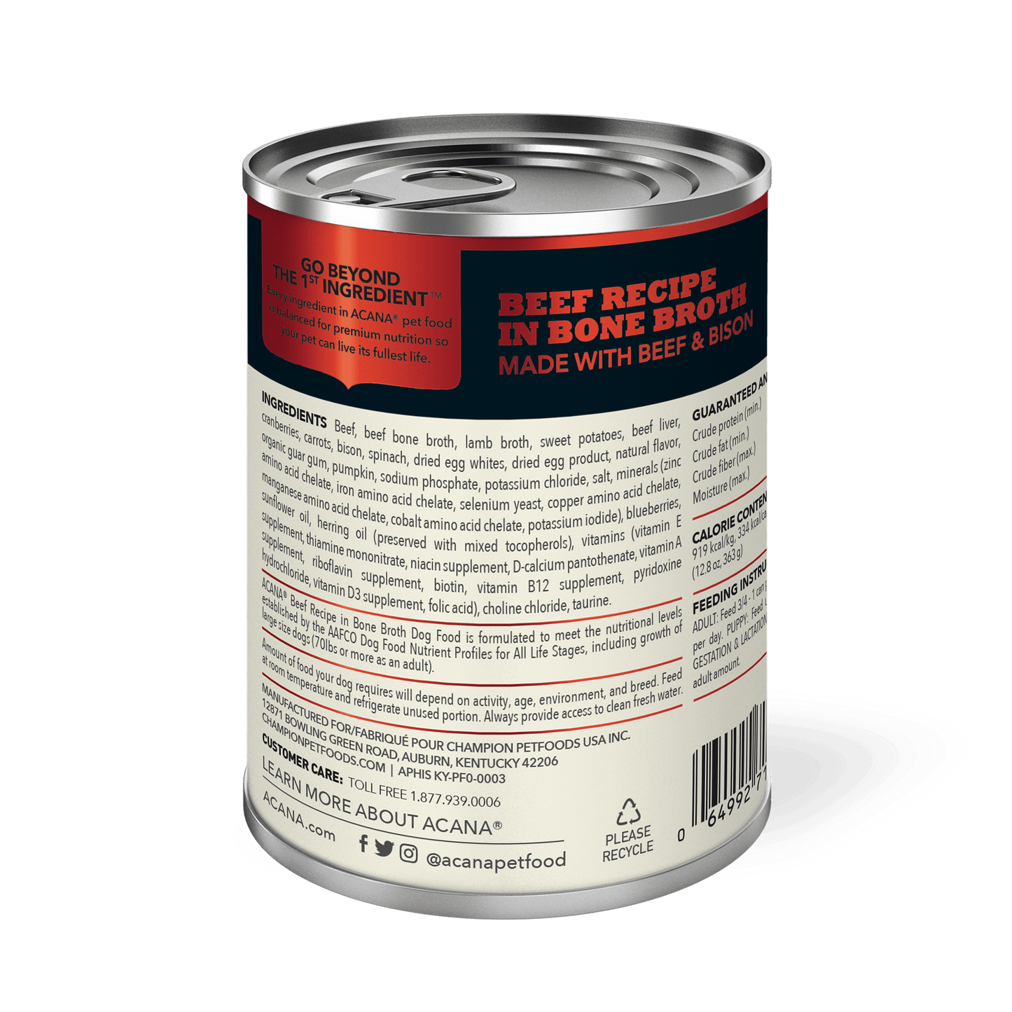 Acana Wet Dog Food Beef Recipe In Bone Broth  Canned Dog Food  | PetMax Canada