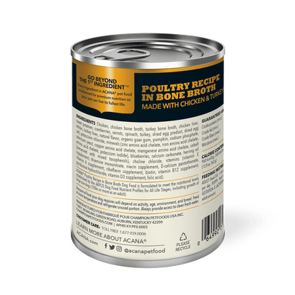 Acana Wet Dog Food Poultry Recipe In Bone Broth - 363g - Canned Dog Food - Acana - PetMax Canada