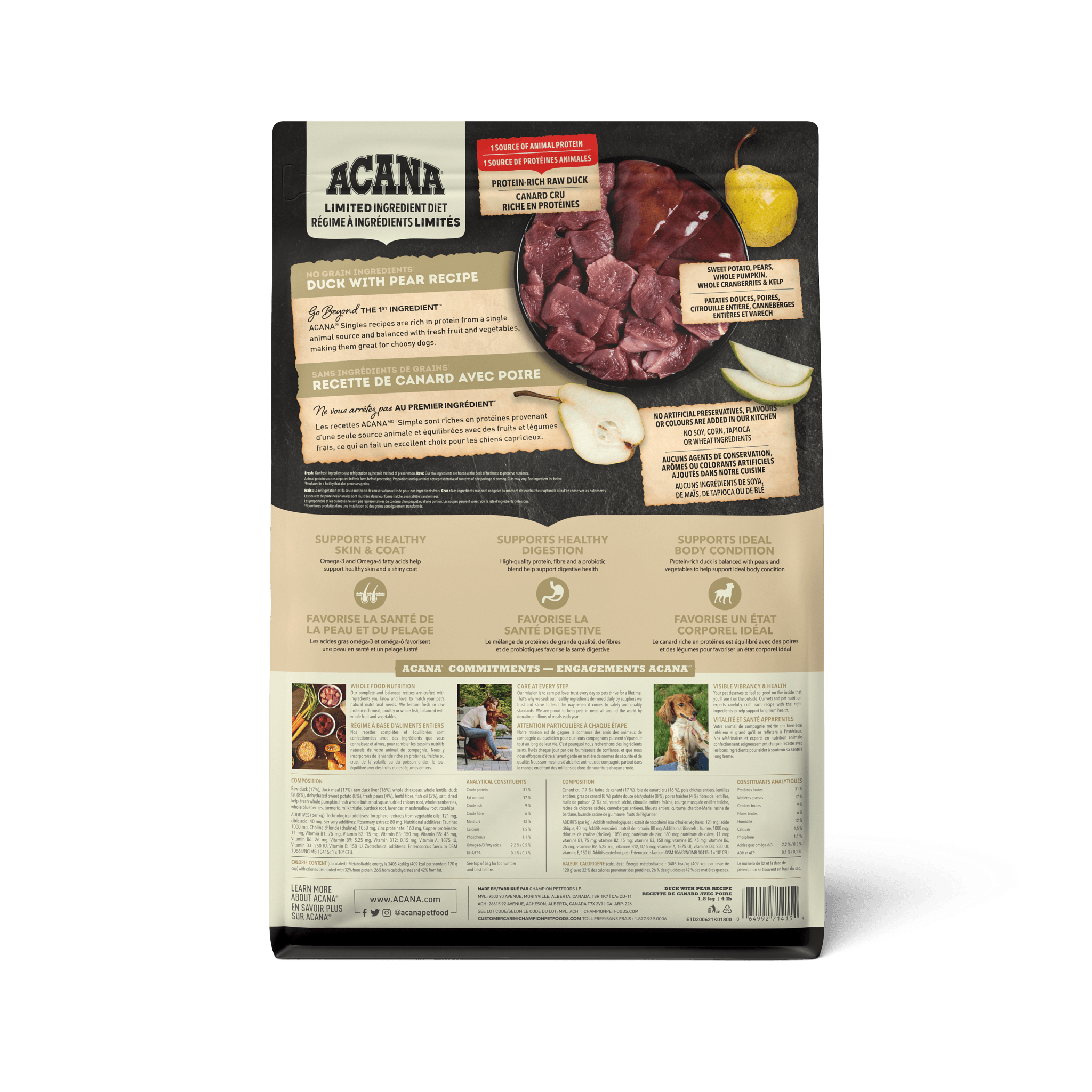 Acana Singles Limited Ingredient Diet Duck & Pear Dog Food Recipe - 1.8 Kg - Dog Food - Acana - PetMax Canada