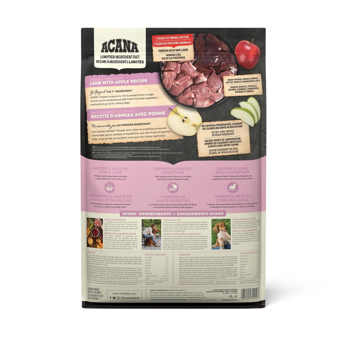 Acana Singles Limited Ingredient Diet Lamb & Apple Dog Food Recipe  Dog Food  | PetMax Canada