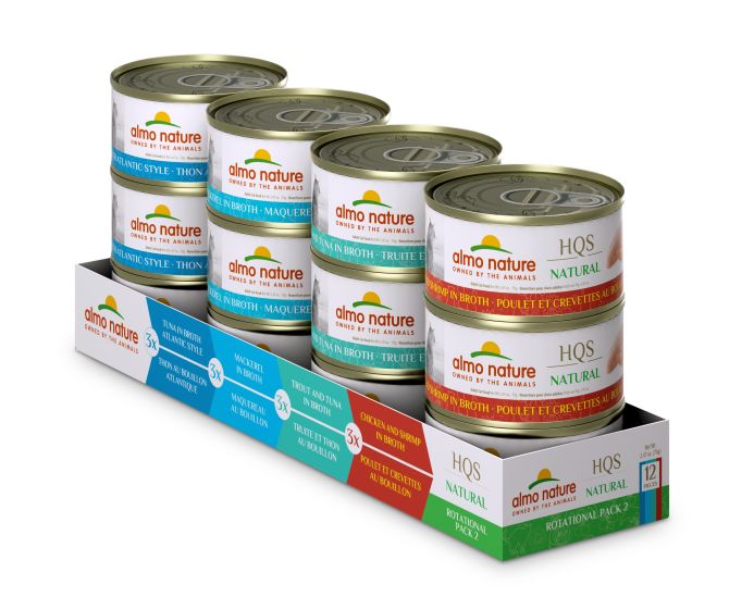 Almo Nature canned pet food packaging on a white background