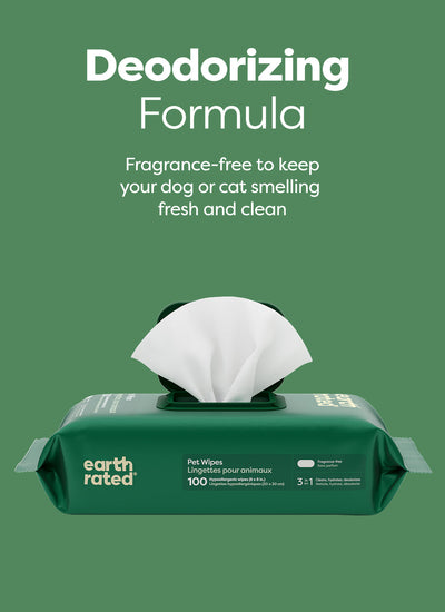 Earth Rated 3-in-1 All Purpose Dog Grooming Wipes - Unscented - Fragrance-Free Deodorizing Formula - PetMax Canada