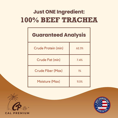 Cal Premium Beef Trachea Ring Dog Chew - Guaranteed analysis panel - PetMax Canada