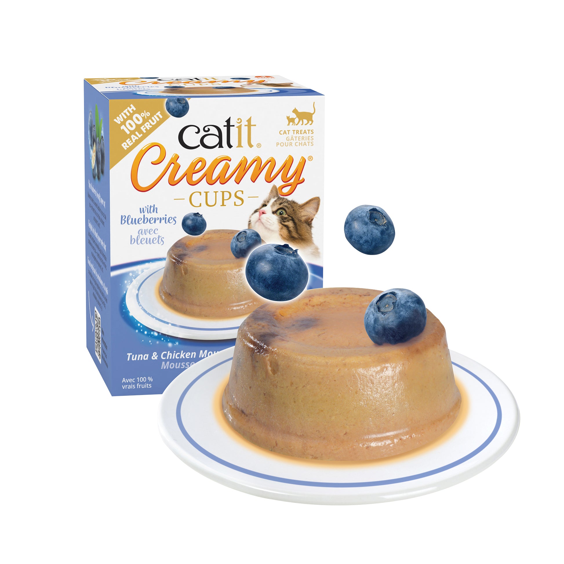 Catit Creamy Cups Tuna & Chicken Mousse with Blueberry  Cat Treats  | PetMax Canada