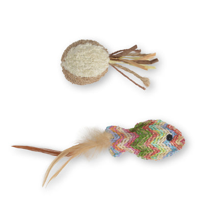 Catit Woven Straw Fish and Terry Ball Cat Toy