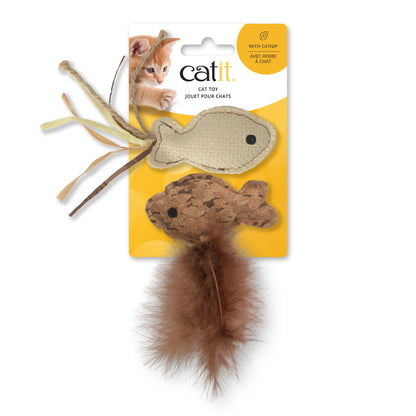 Catit Twin Fish with Raffia and Feather Tail Cat Toys