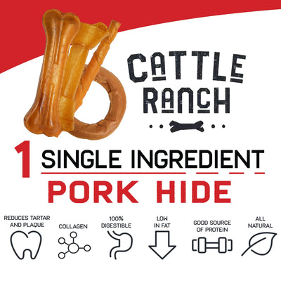 Burgham Cattle Ranch Porkhide Bone Dog Chews - Cattle Ranch single ingredient pork hide benefits graphic - PetMax Canada
