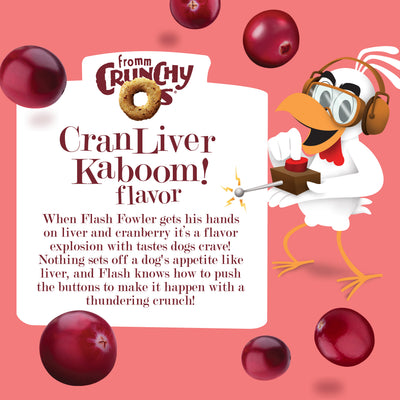 Fromm Crunchy O's CranLiver Kaboom Dog Treats - CranLiver Kaboom flavour story with Flash Fowler - PetMax Canada