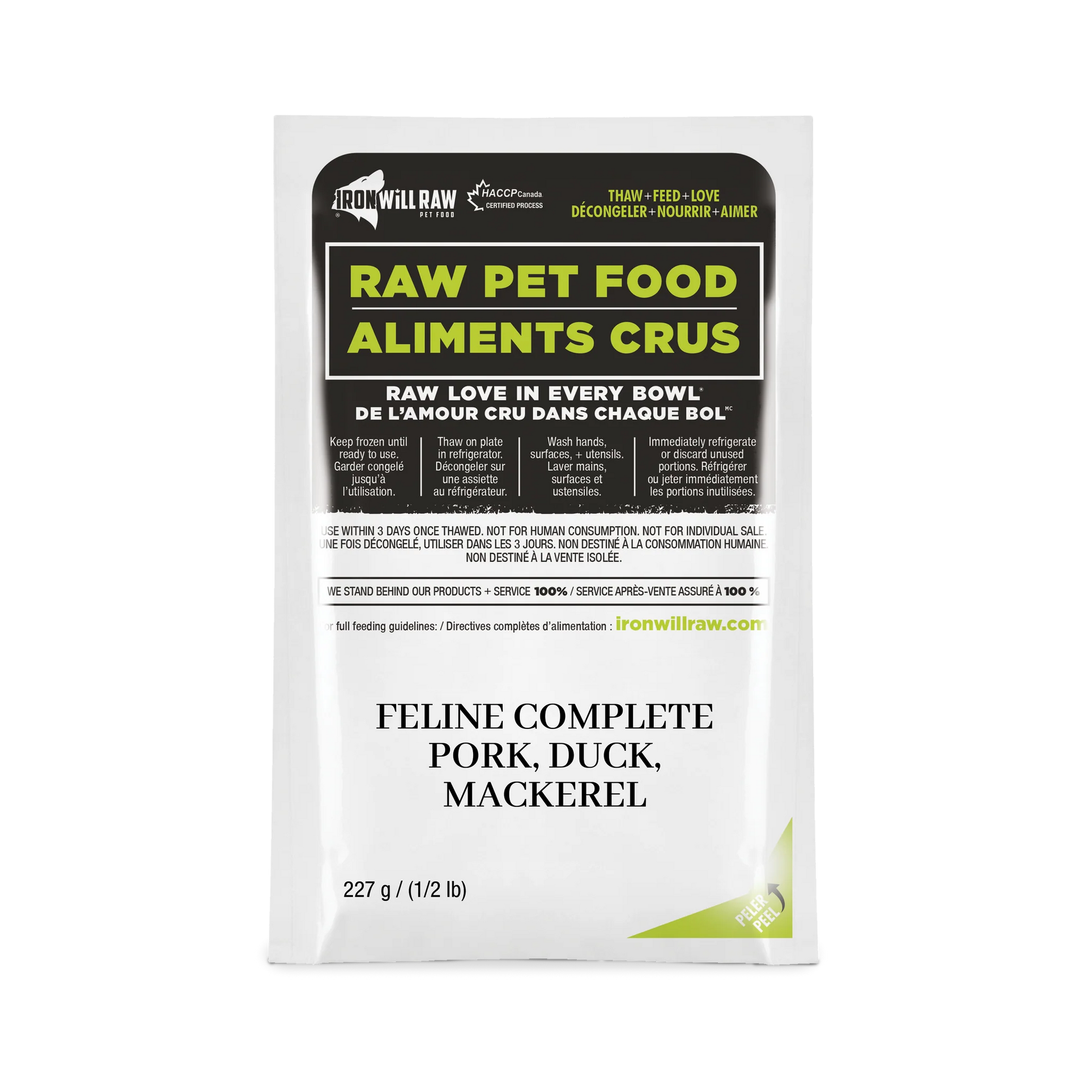 Iron Will Raw Feline Complete Pork, Duck, Mackeral  Raw Cat Food  | PetMax Canada