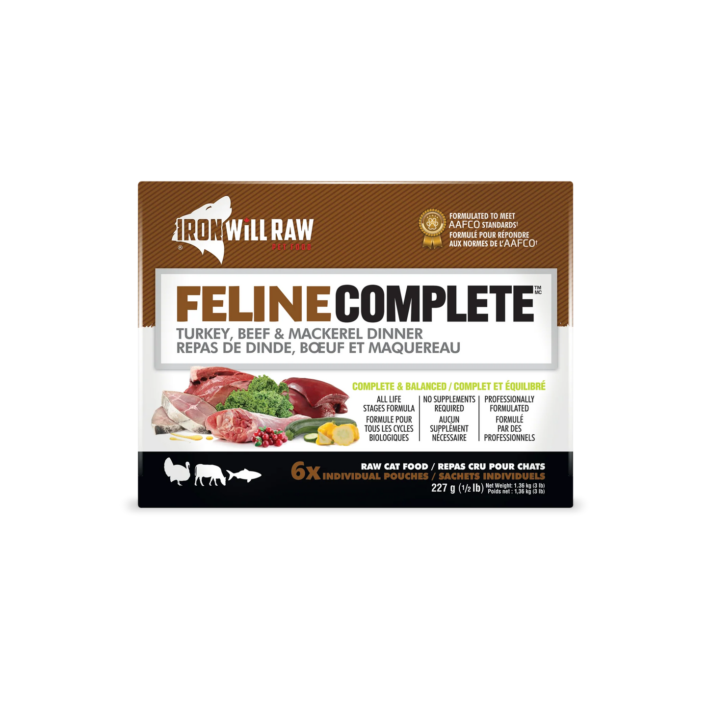 Iron Will Raw Feline Complete Turkey, Beef, Mackeral  Raw Cat Food  | PetMax Canada