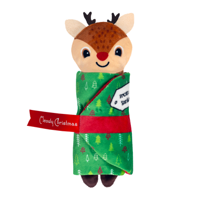 Kong Holiday Pull-A-Partz Present Cat Toy - reindeer wrapped in green tree-print gift wrap - Kong - PetMax Canada