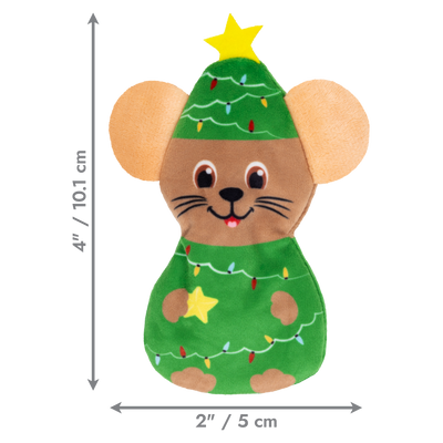 Kong Holiday Refillables Mouse Cat Toy - Dimension graphic showing 4 in by 2 in (10.1 cm by 5 cm) - Kong - PetMax Canada