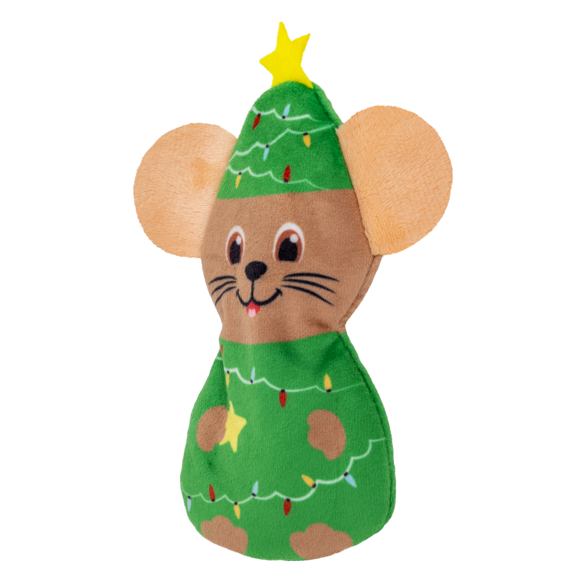 Kong Holiday Refillables Mouse Cat Toy - Angled view of the Christmas-tree mouse - Kong - PetMax Canada