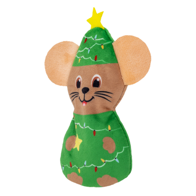 Kong Holiday Refillables Mouse Cat Toy - Angled view of the Christmas-tree mouse - Kong - PetMax Canada