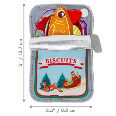Kong Holiday Crackles Sardine Cat Toy - dimension graphic 5 in (12.7 cm) tall by 3.5 in (8.8 cm) wide - Kong - PetMax Canada