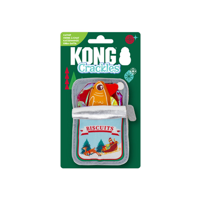 Kong Holiday Crackles Sardine Cat Toy - in its KONG Crackles holiday packaging with catnip flag - Kong - PetMax Canada