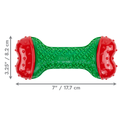 Kong Holiday Core Strength Bone Dog Toy - Green - Medium/Large dimensions 7 x 3.25 in - Kong - PetMax Canada