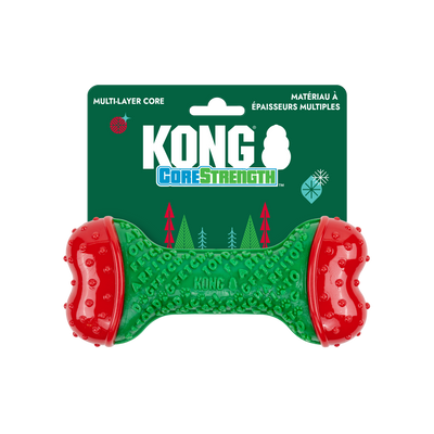 Kong Holiday Core Strength Bone Dog Toy - Green - Medium/Large in holiday packaging - Kong - PetMax Canada