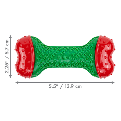 Kong Holiday Core Strength Bone Dog Toy - Green - Small/Medium dimensions 5.5 x 2.25 in - Kong - PetMax Canada