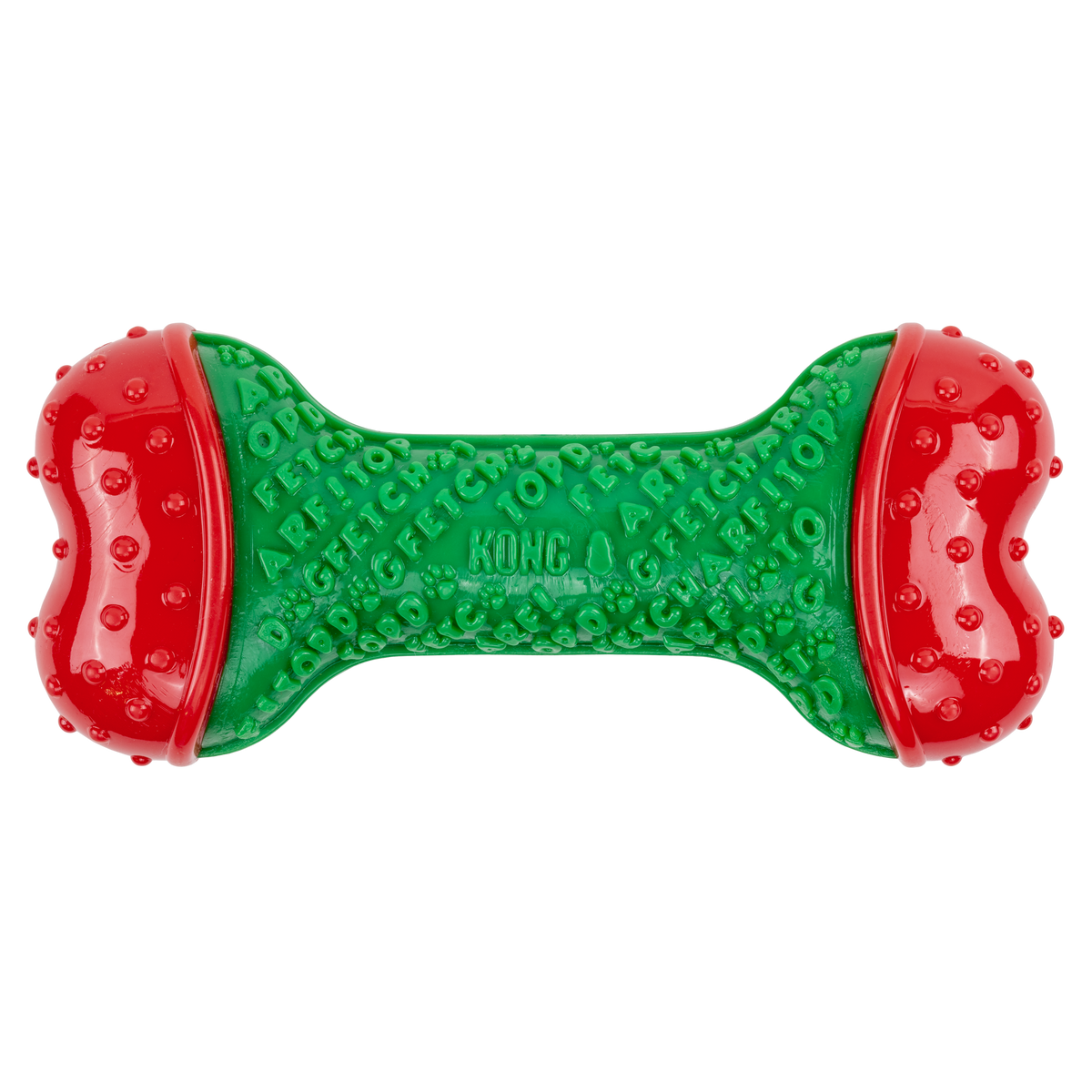 Kong Holiday Core Strength Bone Dog Toy - Green - green bone with dotted red ends - Kong - PetMax Canada