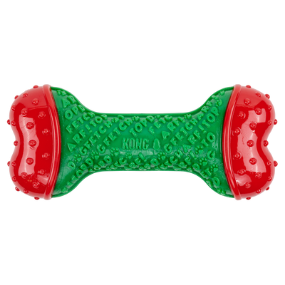 Kong Holiday Core Strength Bone Dog Toy - Green - green bone with dotted red ends - Kong - PetMax Canada