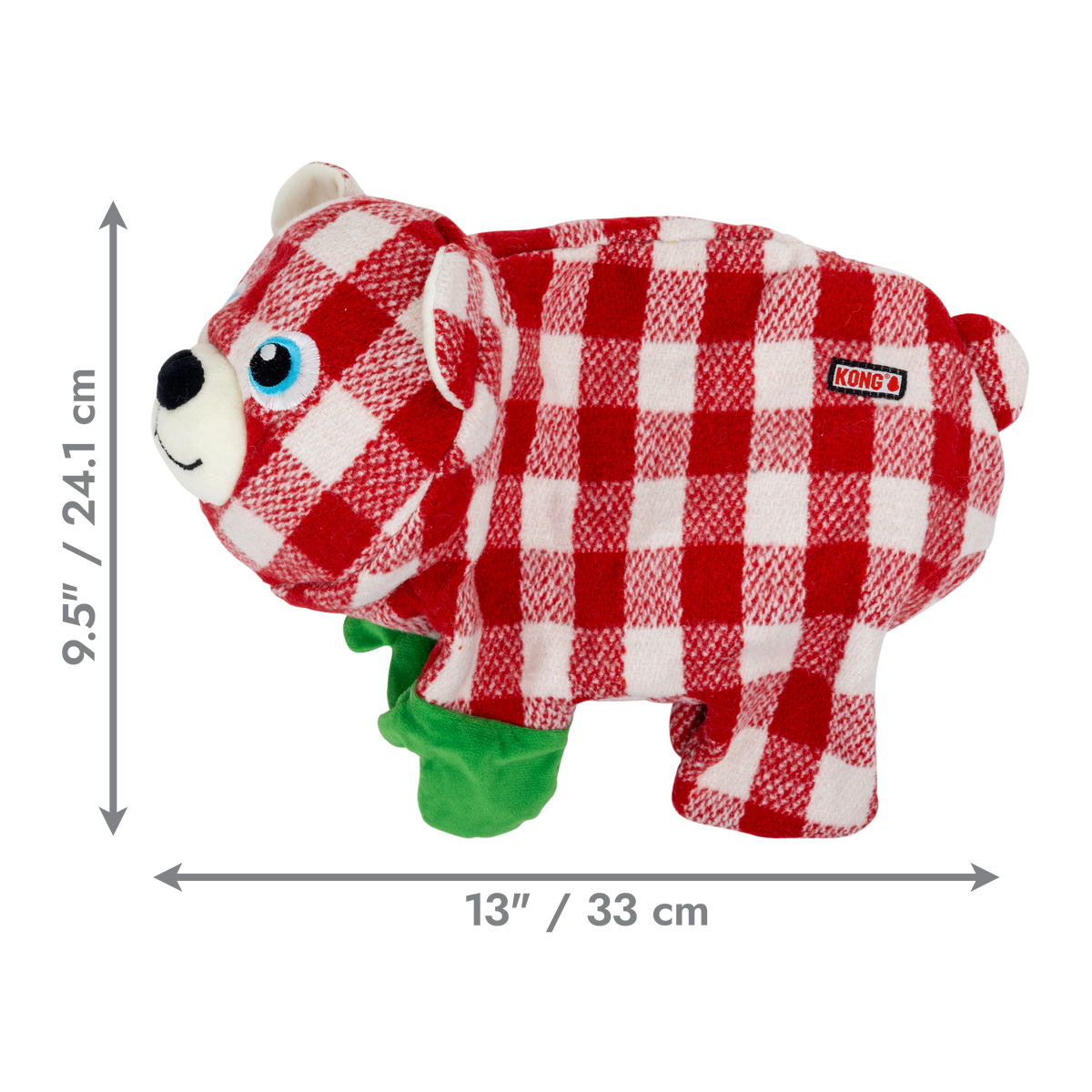 Kong Holiday Low Stuff Flanimalz Bear Dog Toy - KONG dimension graphic - Kong - PetMax Canada