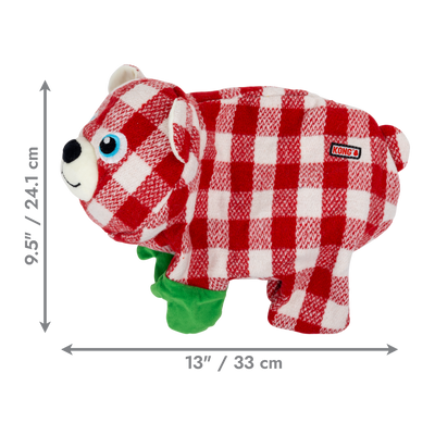 Kong Holiday Low Stuff Flanimalz Bear Dog Toy - KONG dimension graphic - Kong - PetMax Canada