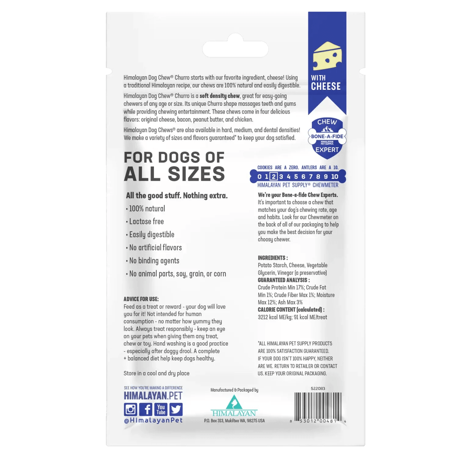 Himalayan Dog Chew Churro Cheese Dog Treat - 10 inch stick - Dog Treats - Himalayan Pet Supply - PetMax Canada