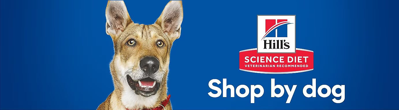 Shop Dog Products with Hills Science Diet logo on a blue background