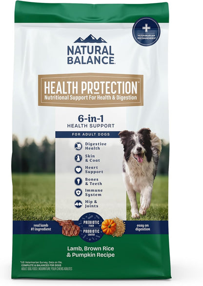 Dog food package with 'Natural Balance' branding on a white background