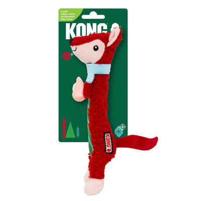 Kong Holiday Luvs Fox Cat Toy - Red - In its green KONG holiday hang card marked Catnip - Kong - PetMax Canada