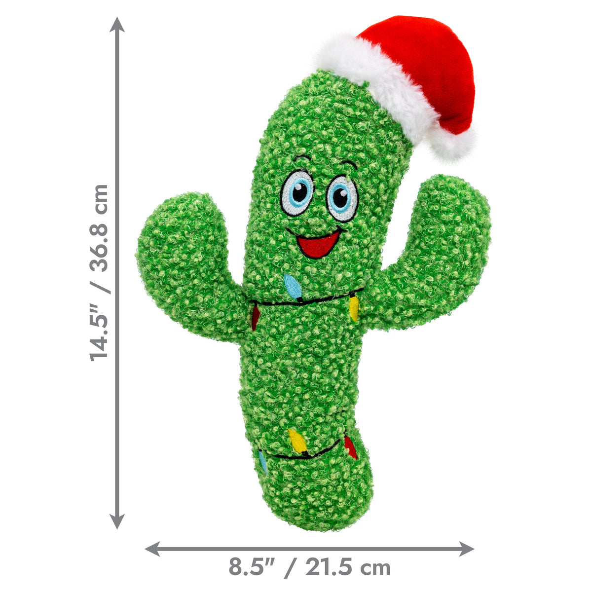 Kong Holiday Kickeroo Santa Cactus Cat Toy - dimension graphic 14.5 x 8.5 inches - Kong - PetMax Canada