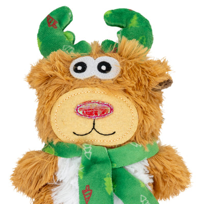 Kong Holiday Kickeroo Character Cat Toy - Assorted Characters - close-up of the reindeer face, antlers and scarf - Kong - PetMax Canada