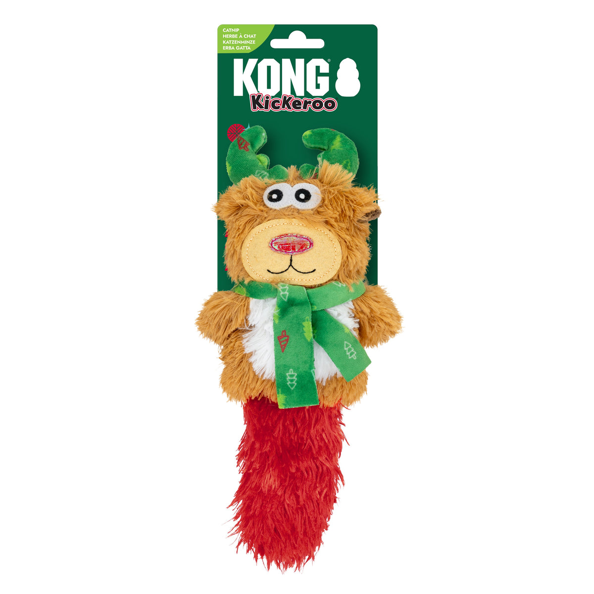 Kong Holiday Kickeroo Character Cat Toy - Assorted Characters - reindeer in retail packaging marked catnip - Kong - PetMax Canada