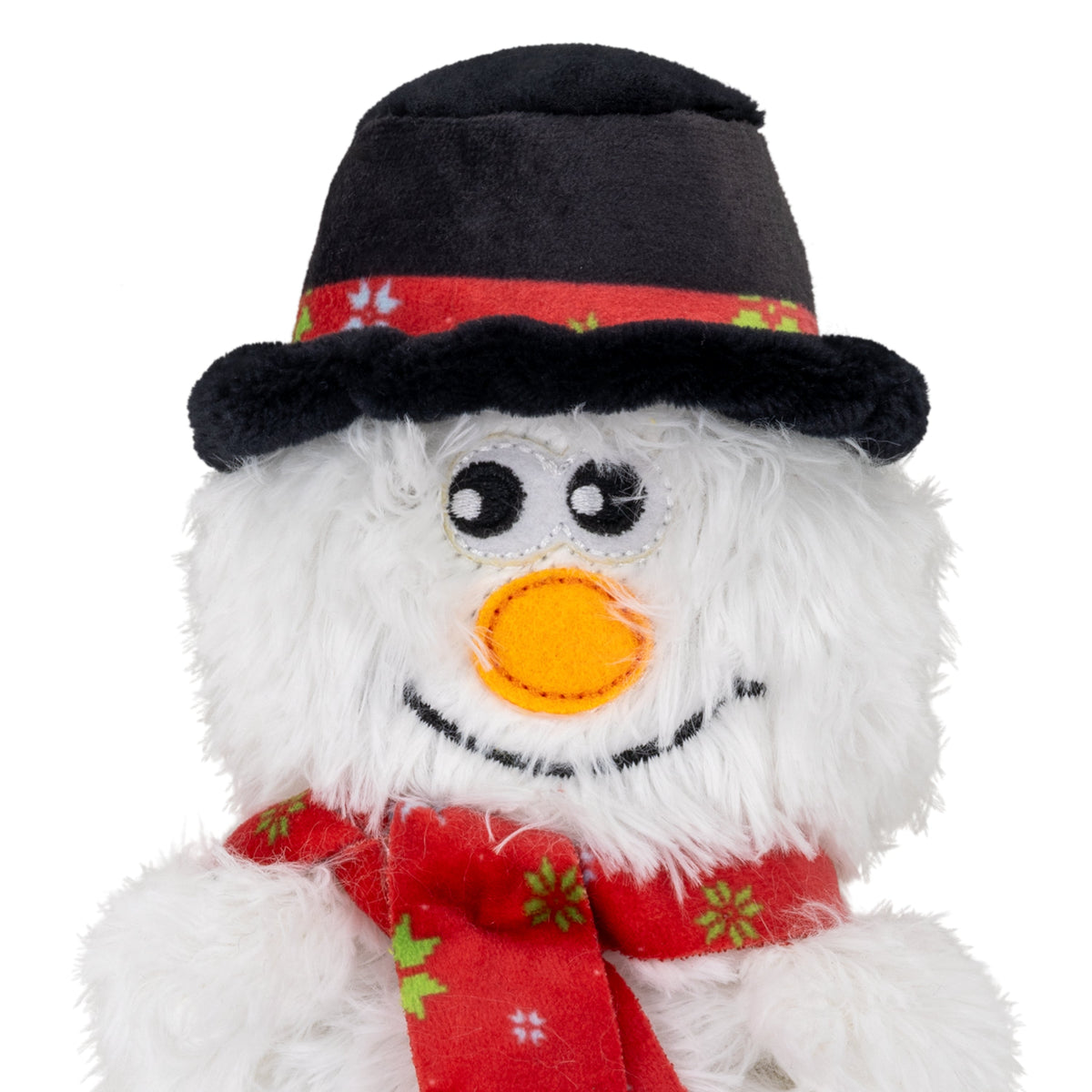 Kong Holiday Kickeroo Character Cat Toy - Assorted Characters - close-up of the snowman face, top hat and scarf - Kong - PetMax Canada
