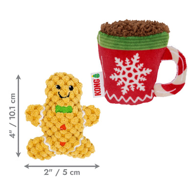Kong Holiday Scrattles Gingerbread & Cocoa Cat Toy 2-Pack - dimension graphic showing gingerbread toy 4 in (10.1 cm) tall - Kong - PetMax Canada