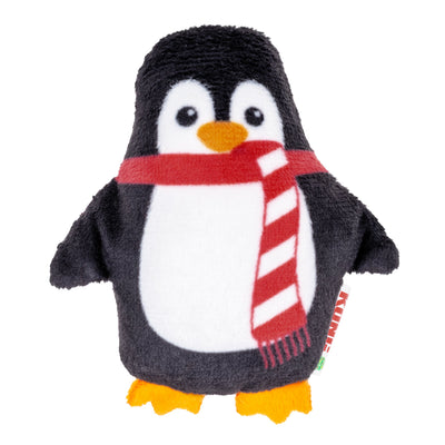 Kong Holiday Scrattles Penguin & Snowflake Cat Toy 2-Pack - Front of the plush penguin with red striped scarf - Kong - PetMax Canada