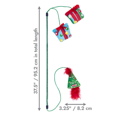 Kong Holiday Teaser Dual Cat Toy - dimension graphic showing 37.5 in total length and 3.25 in tree - Kong - PetMax Canada