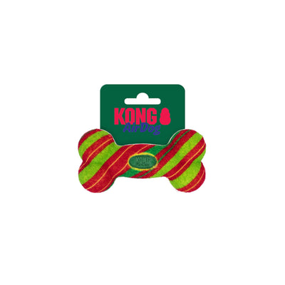 Kong Holiday AirDog Squeaker Bone Dog Toy - Striped - on green KONG AirDog hang tag - Kong - PetMax Canada