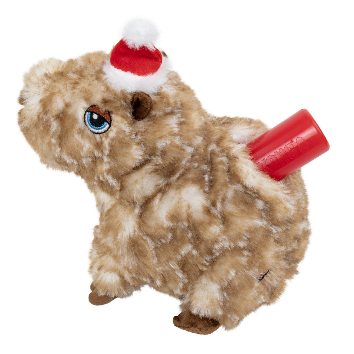 Kong Holiday Comfort Wuzzeez Capybara Dog Toy - removable red squeaker inserted in the back - Kong - PetMax Canada