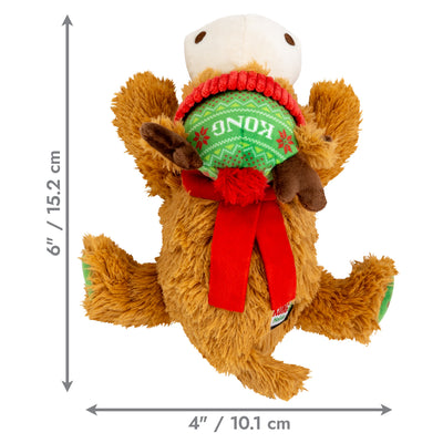 Kong Holiday Cozie Reindeer Dog Toy - Red/Green - Medium size dimensions 6 x 4 inches (15.2 x 10.1 cm) - Kong - PetMax Canada