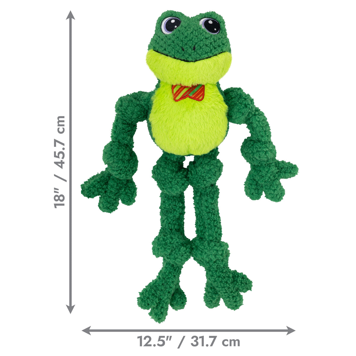 Kong Holiday Knots Bow Tie Frog Dog Toy - Dimensions 18 in (45.7 cm) by 12.5 in (31.7 cm) - Kong - PetMax Canada