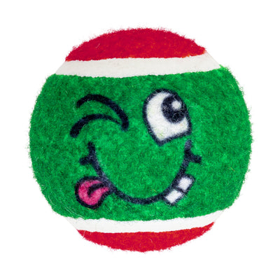 Kong Holiday Grinz Naughty & Nice Sport Balls Dog Toy 3-Pack - green ball with winking face - Kong - PetMax Canada