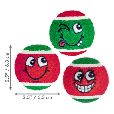 Kong Holiday Grinz Naughty & Nice Sport Balls Dog Toy 3-Pack - dimension graphic showing 2.5 in (6.3 cm) ball - Kong - PetMax Canada