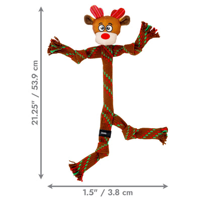 Kong Holiday Scrubz Reindeer Dog Toy - Dimension graphic showing 21.25 in (53.9 cm) length - Kong - PetMax Canada