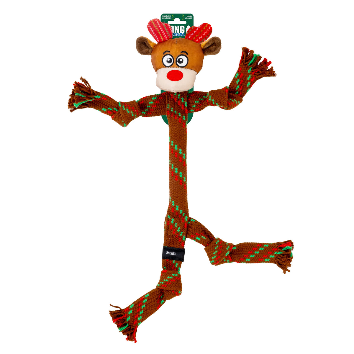 Kong Holiday Scrubz Reindeer Dog Toy - Reindeer on its KONG Scrubz hang tag - Kong - PetMax Canada