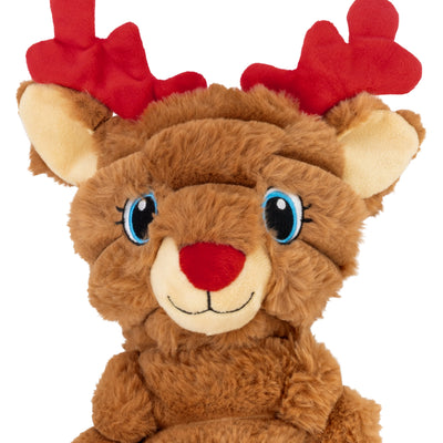 Kong Holiday Shakers Crumples Reindeer Dog Toy - Red - close-up of face and antlers - Kong - PetMax Canada