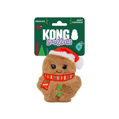 Kong Holiday Snuzzles Mini Santa Gingerbread Dog Toy - in KONG Snuzzles holiday packaging - Kong - PetMax Canada