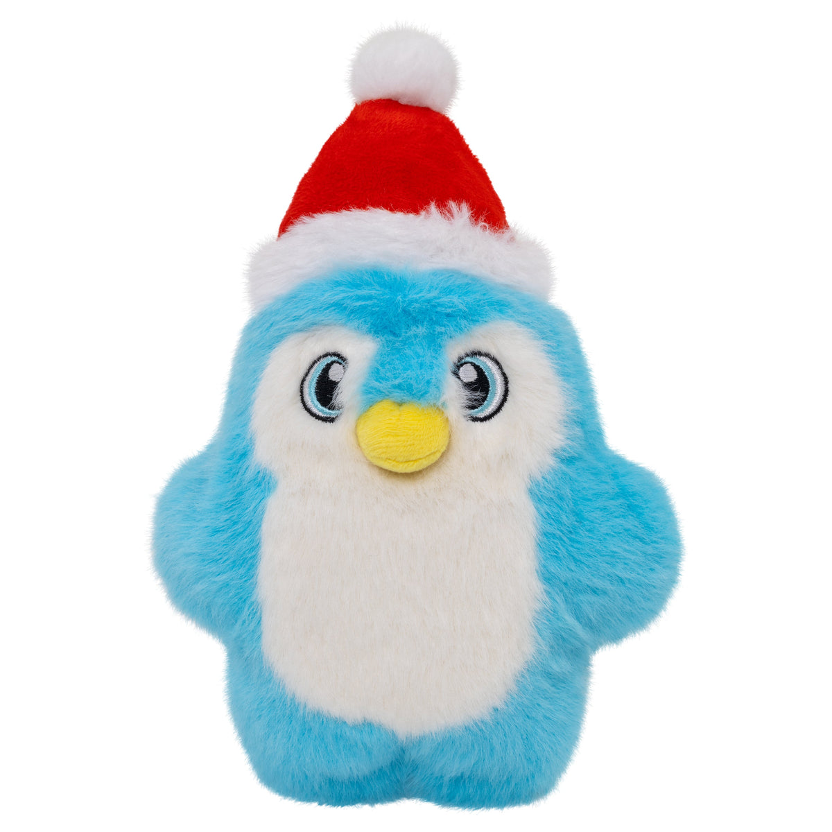 Kong Holiday Snuzzles Santa Penguin Dog Toy - Small blue penguin in a red Santa hat, front view - Kong - PetMax Canada